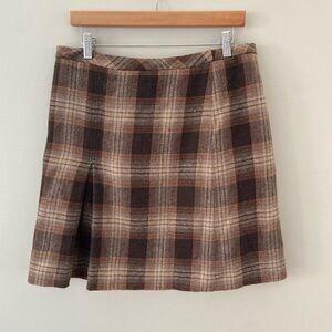 Steilmann Vintage Fall Plaid Wool Blend Brown Knee Length Tailored Skirt
